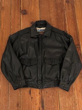 90s Adventure Bound Originals by Wilsons Black Leather Bomber Jacket L Large